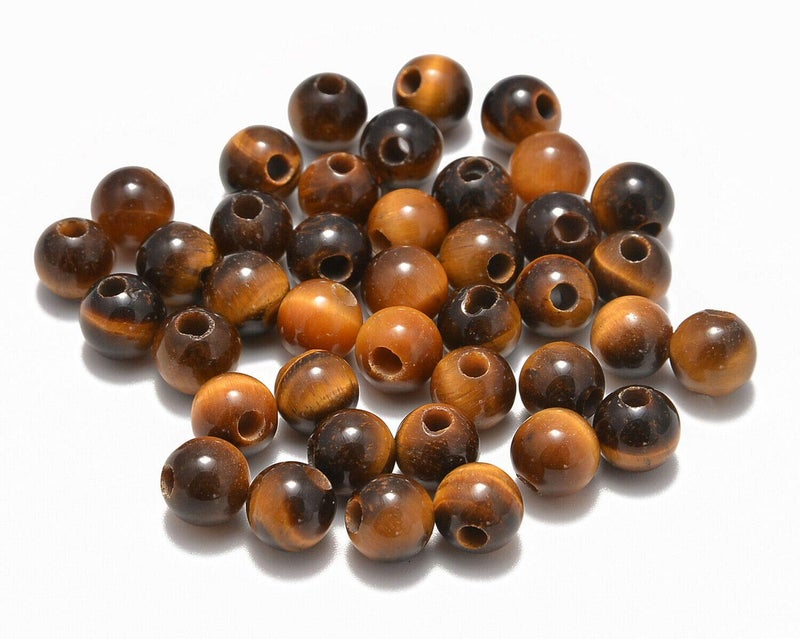 AD Beads Natural Gemstone 8mm Round Loose Beads Big Hole 2.5mm Sized 40pcs (Yellow Tiger's Eye) - Image 1